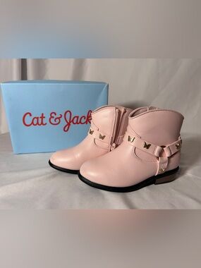 Cat & Jack Toddler Girls Pink Butterfly Stud Ankle Boots Side Zip sz 9